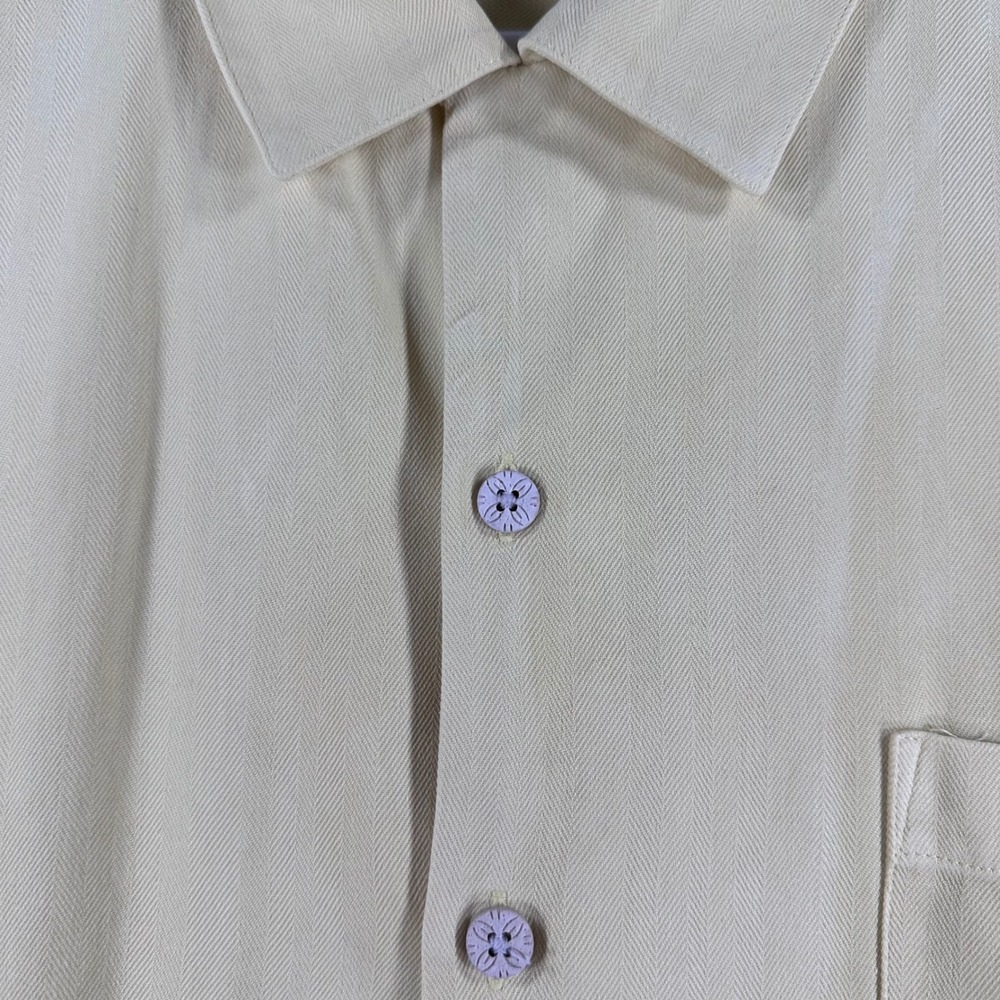Tommy Bahama Button Down Mens XL Extra Large Yellow 100% Silk Herringbone Camp - Picture 6 of 14